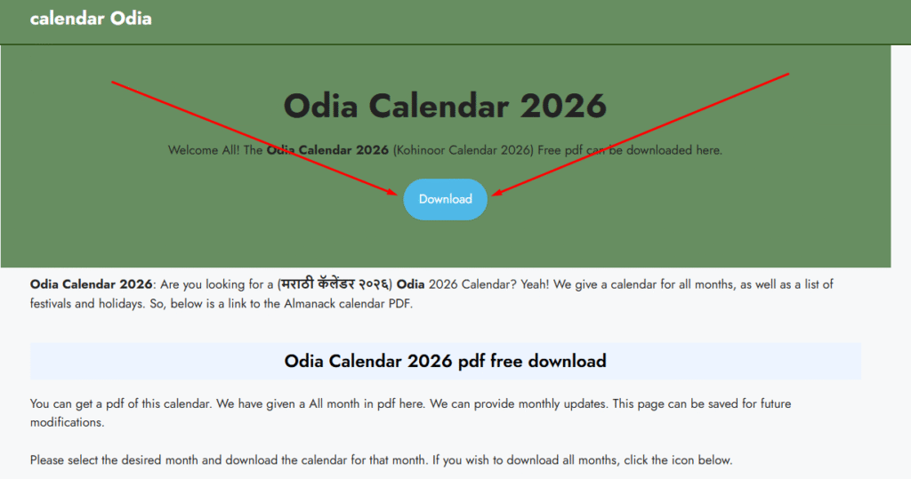Odia Calendar 2026 pdf free download